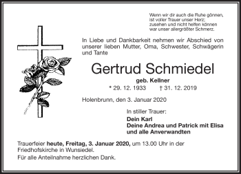 Traueranzeige von Gertrud Schmiedel von Frankenpost