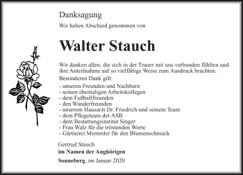 Traueranzeige von Walter Stauch von Südthüringer Presse