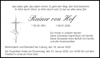Traueranzeige von Rainer von Hof von Neue Presse Coburg