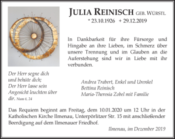 Traueranzeige von Julia Reinisch von Südthüringer Presse