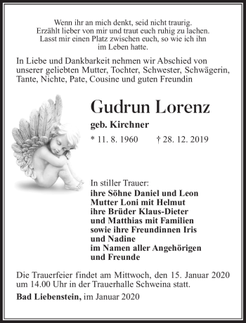 Traueranzeige von Gudrun Lorenz von Südthüringer Presse