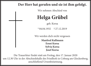 Traueranzeige von Helga Grübel von Neue Presse Coburg