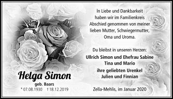 Traueranzeige von Helga Simon von Südthüringer Presse