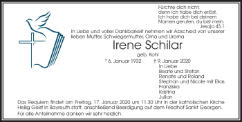 Traueranzeige von Irene Schilar von Frankenpost