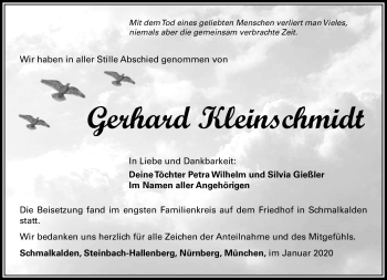 Traueranzeige von Gerhard Kleinschmidt von Südthüringer Presse