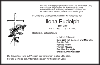 Traueranzeige von Ilona Rudolph von Frankenpost