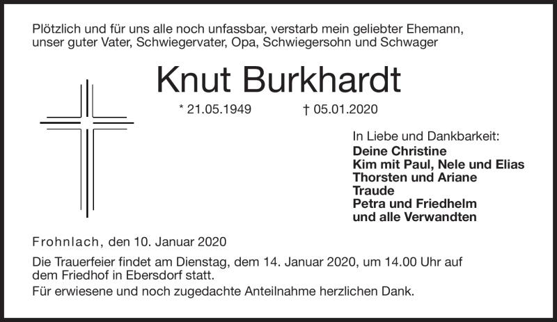  Traueranzeige für Knut Burkhardt vom 10.01.2020 aus Neue Presse Coburg