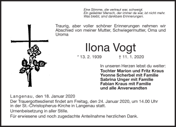 Traueranzeige von Ilona Vogt von Neue Presse Coburg