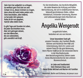 Traueranzeige von Angelika Wengerodt von Südthüringer Presse