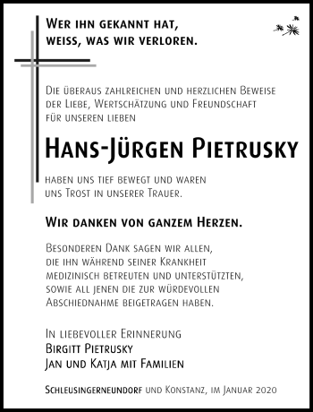 Traueranzeige von Hans-Jürgen Pietrusky von Südthüringer Presse