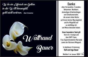 Traueranzeige von Waltraud Bauer von Südthüringer Presse