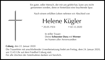 Traueranzeige von Helene Kügler von Neue Presse Coburg