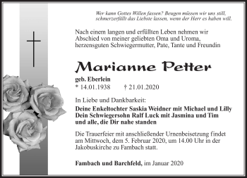 Traueranzeige von Marianne Petter von Südthüringer Presse