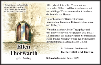 Traueranzeige von Ellen Thorwarth von Südthüringer Presse