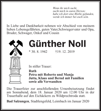 Traueranzeige von Günther Noll von Südthüringer Presse