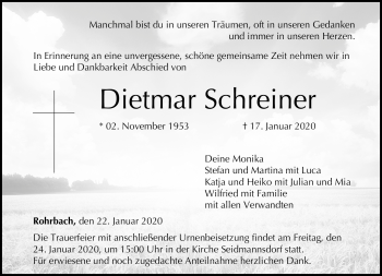 Traueranzeige von Dietmar Schreiner von Neue Presse Coburg