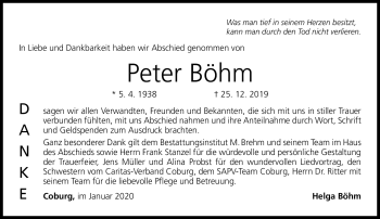 Traueranzeige von Peter Böhm von Neue Presse Coburg