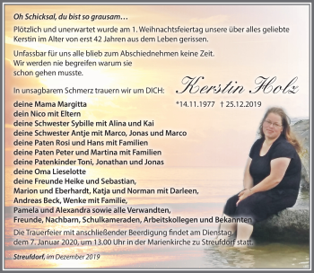 Traueranzeige von Kerstin Holz von Südthüringer Presse