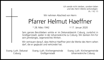 Traueranzeige von Helmut Haeffner von Neue Presse Coburg