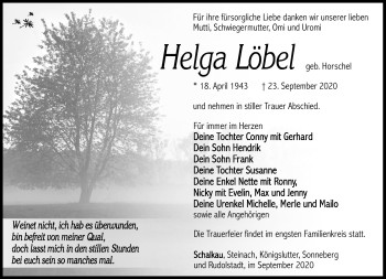 Traueranzeige von Helga Löbel von Südthüringer Presse