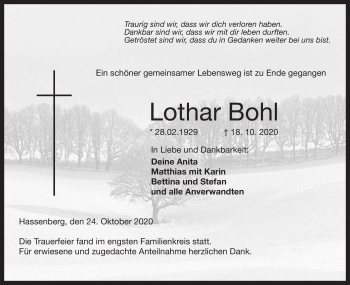Traueranzeige von Lothar Bohl von Neue Presse Coburg