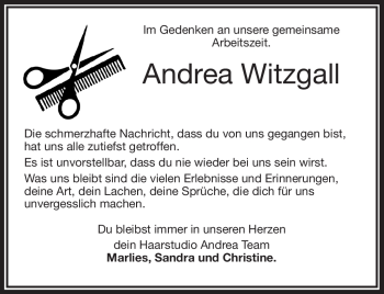 Traueranzeige von Andrea Witzgall von Frankenpost