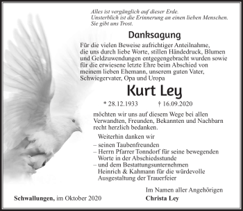 Traueranzeige von Kurt Ley von Südthüringer Presse