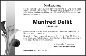 Traueranzeige von Manfred Dellit von Südthüringer Presse