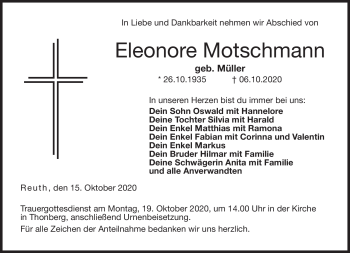 Traueranzeige von Eleonore Motschmann von Neue Presse Coburg