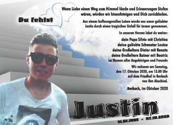 Traueranzeige von Justin Urban von Südthüringer Presse