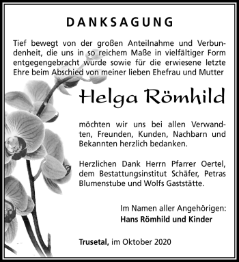 Traueranzeige von Helga Römhild von Südthüringer Presse