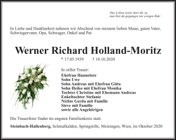 Traueranzeige von Werner Richard Holland-Moritz von Südthüringer Presse