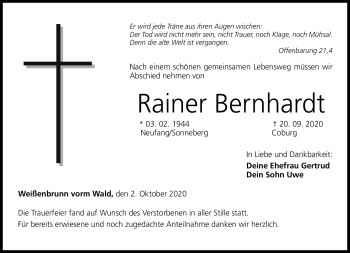 Traueranzeige von Rainer Bernhardt von Neue Presse Coburg