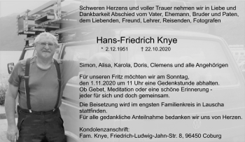 Traueranzeige von Hans-Friedrich Knye von Neue Presse Coburg