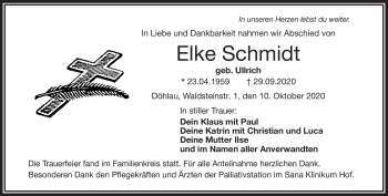 Traueranzeige von Elke Schmidt von Frankenpost