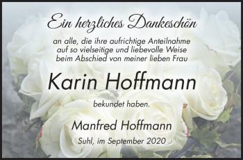 Traueranzeige von karin Hoffmann von Südthüringer Presse