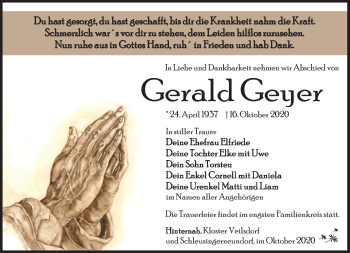 Traueranzeige von Gerald Geyer von Südthüringer Presse