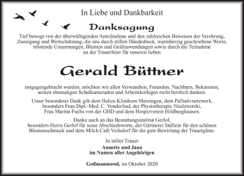 Traueranzeige von Gerald Büttner von Südthüringer Presse