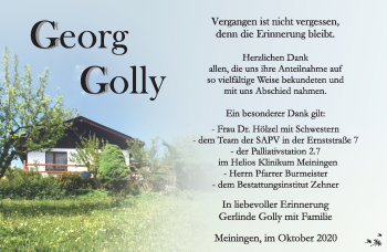 Traueranzeige von Georg Golly von Südthüringer Presse