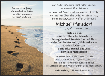 Traueranzeige von Michael Pfersdorf von Südthüringer Presse