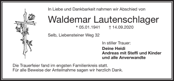 Traueranzeige von Waldemar Lautenschläger von Frankenpost