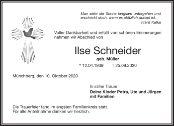 Traueranzeige von Ilse Schneider von Frankenpost
