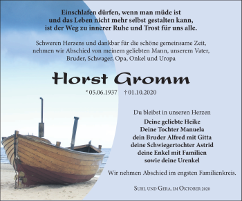 Traueranzeige von Horst Gromm von Südthüringer Presse
