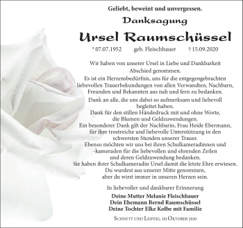 Traueranzeige von Ursel Raumschüssel von Südthüringer Presse