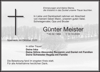 Traueranzeige von Günter Meister von Frankenpost