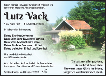 Traueranzeige von Lutz Vack von Südthüringer Presse