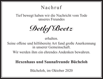 Traueranzeige von Detlef Beetz von Südthüringer Presse