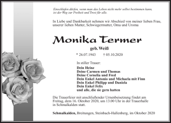 Traueranzeige von Monika Termer von Südthüringer Presse