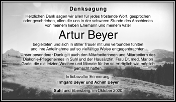 Traueranzeige von Artur Beyer von Südthüringer Presse