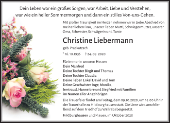 Traueranzeige von Christine Liebermann von Südthüringer Presse